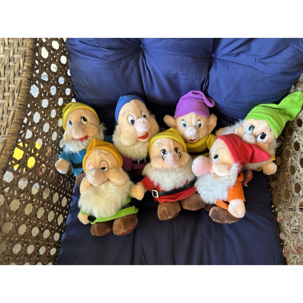 VTG Disneyland Walt Disney World Seven Dwarfs Plush Set 7" Dolls Tags 70S Rare